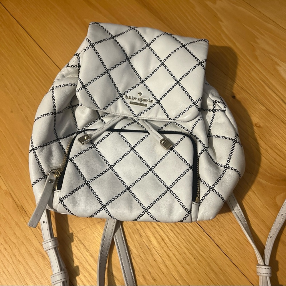 Vintage Y2K Kate Spade White Quilted Backpack with Black Accents